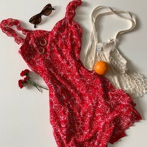 Vintage Red Floral Dress